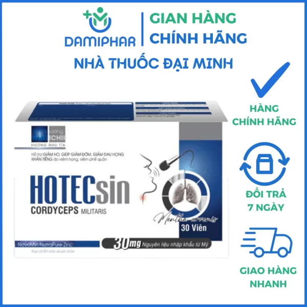 Hotecsin Cordyceps Militaris Hộp 30 Viên - Giảm Ho, Ho Có Đờm, Đau Họng Khản Tiếng - Hình ảnh 2