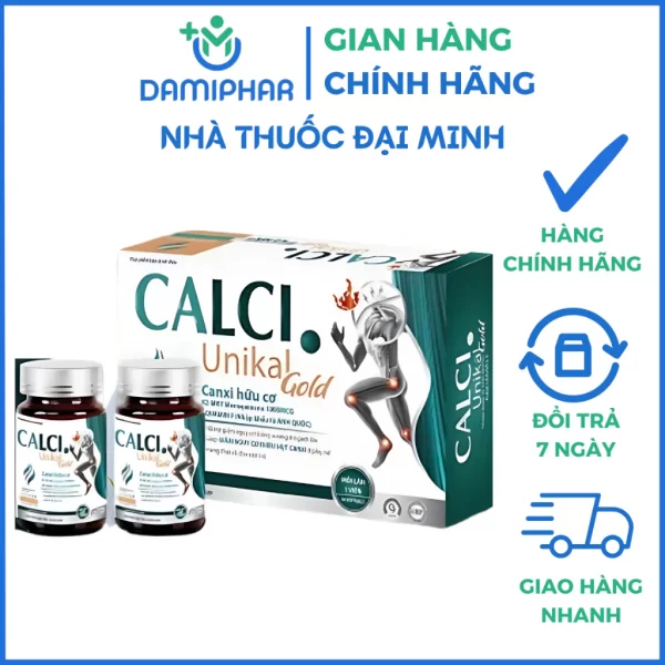 Canxi Hữu Cơ Calci Unikal Gold Hộp 60 Viên - Giúp Xương Răng Chắc Khỏe, Giảm Nguy Cơ Loãng Xương