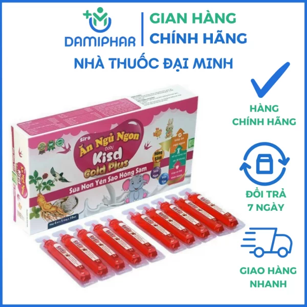 Siro Ăn Ngủ Ngon Baby Kids Gold Plus Sữa Non Yến Sào Hồng Sâm Hộp 20 Ống