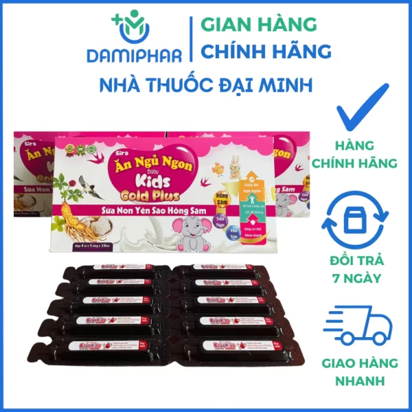 Siro Ăn Ngủ Ngon Baby Kids Gold Plus Sữa Non Yến Sào Hồng Sâm Hộp 20 Ống - Hình ảnh 2