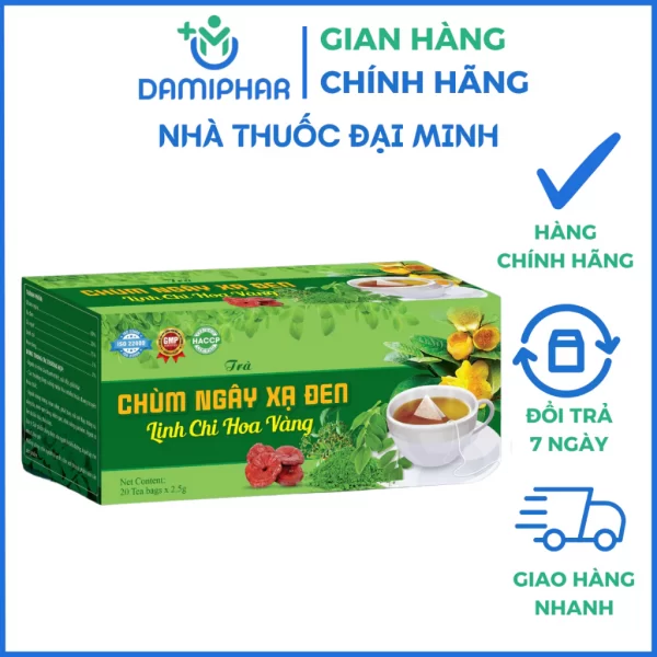 Trà Chùm Ngây Xạ Đen Linh Chi Hoa Vàng Hộp 20 Gói