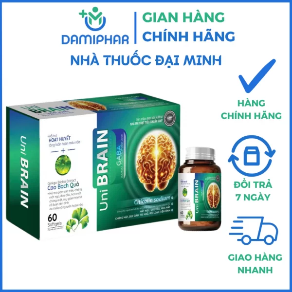 Bổ Não Uni Brain Hộp 60 Viên - Hỗ Trợ Hoạt Huyết Tăng Tuần Hoàn Máu Não