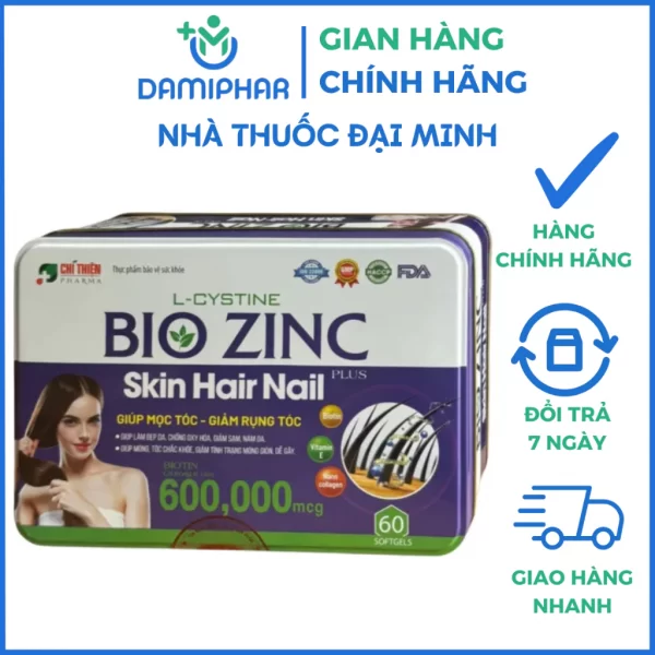 Viên Uống L Cystine Bio Zinc Skin Hair Nail Plus Hộp 60 Viên - Giúp Làm Đẹp Da, Móng Tóc Chắc Khỏe