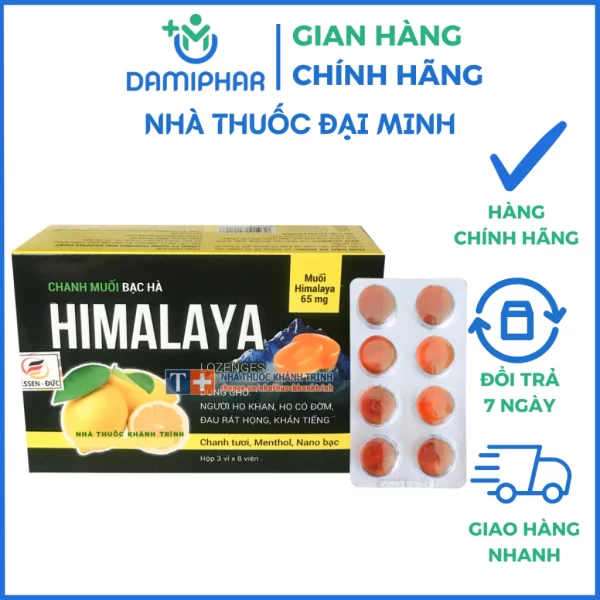 Kẹo Chanh Muối Bạc Hà Himalaya Hộp 24 Viên - Giảm Ho Khan, Ho Có Đờm, Đau Họng, Khản Tiếng