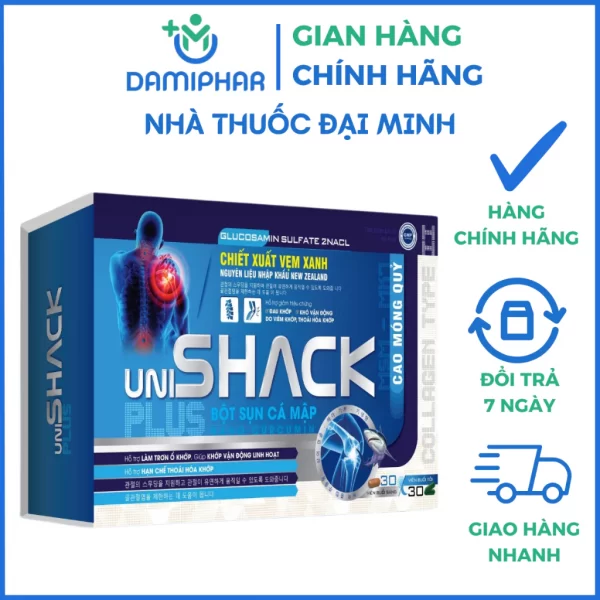 Dưỡng Khớp Uni Shack Plus Bột Sụn Cá Mập Nano Curcumin Hộp 60 Viên - Làm Trơn Ổ Khớp, Hạn Chế Thoái Hóa Khớp