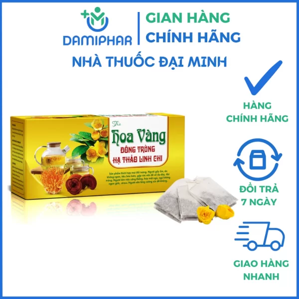 Trà Hoa Vàng Đông Trùng Hạ Thảo Linh Chi Hộp 20 Gói