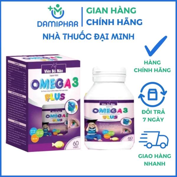 Viên Bổ Não Omega 3 Plus Lọ 60 Viên - Bổ Sung DHA, Phát Triển Não Bộ, Tăng Cường Thị Lực