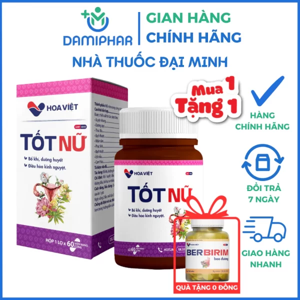 Tốt Nữ Hoa Việt Hộp 60 Viên - Bổ Huyết Điều Hoà Kinh Nguyệt Tăng Cường Nội Tiết Tố Giảm Đau Bụng Kinh