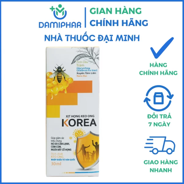 Xịt Họng Keo Ong KOREA Lọ 30ml - Giảm Ho, Ngứa Họng, Rát Họng, Cảm Cúm