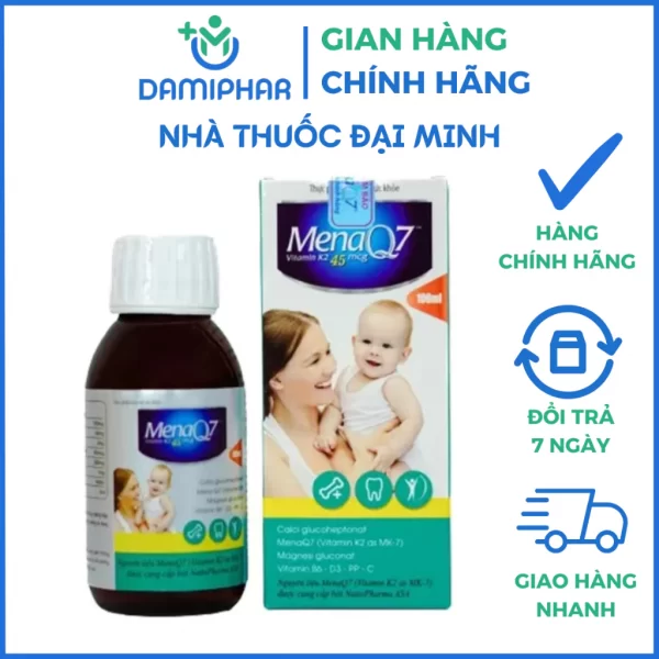 MenaQ7 K2 45mcg Lọ 100ml - Bổ Sung K2, Calci, D3 Hỗ Trợ Tăng Cường Hấp Thu Calci Vào Xương Cho Trẻ