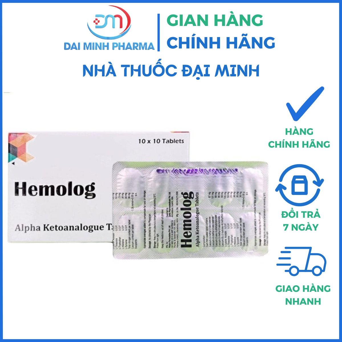 Hemolog Alpha Ketoanalogue (Hộp 100 Viên) – Đạm Thận Tốt Cho Người Suy Thận Mạn, Hỗ Trợ Điều Trị Suy Thận Mạn - Ảnh 2