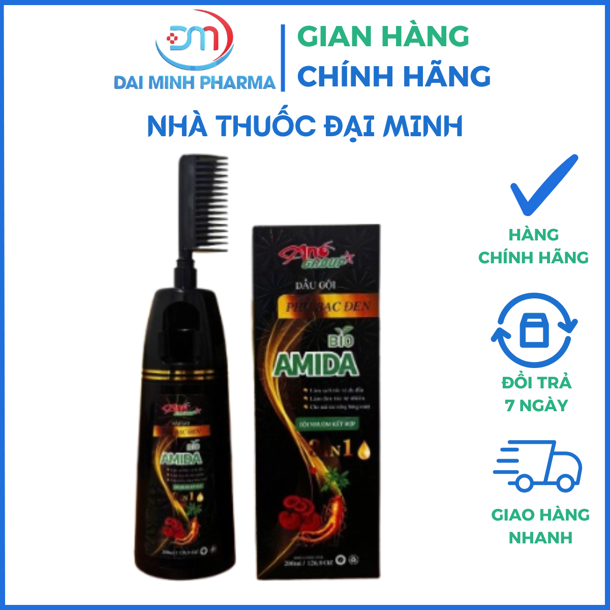 Dầu Gội Phủ Bạc Đen Bio Amida 200g - Gội Nhuộm Kết Hợp 3 Trong 1