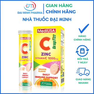 Viên Sủi MediUSA C ZINC DROP FIZZ Tuýp 20 Viên – Tăng Cường Đề Kháng & Miễn Dịch