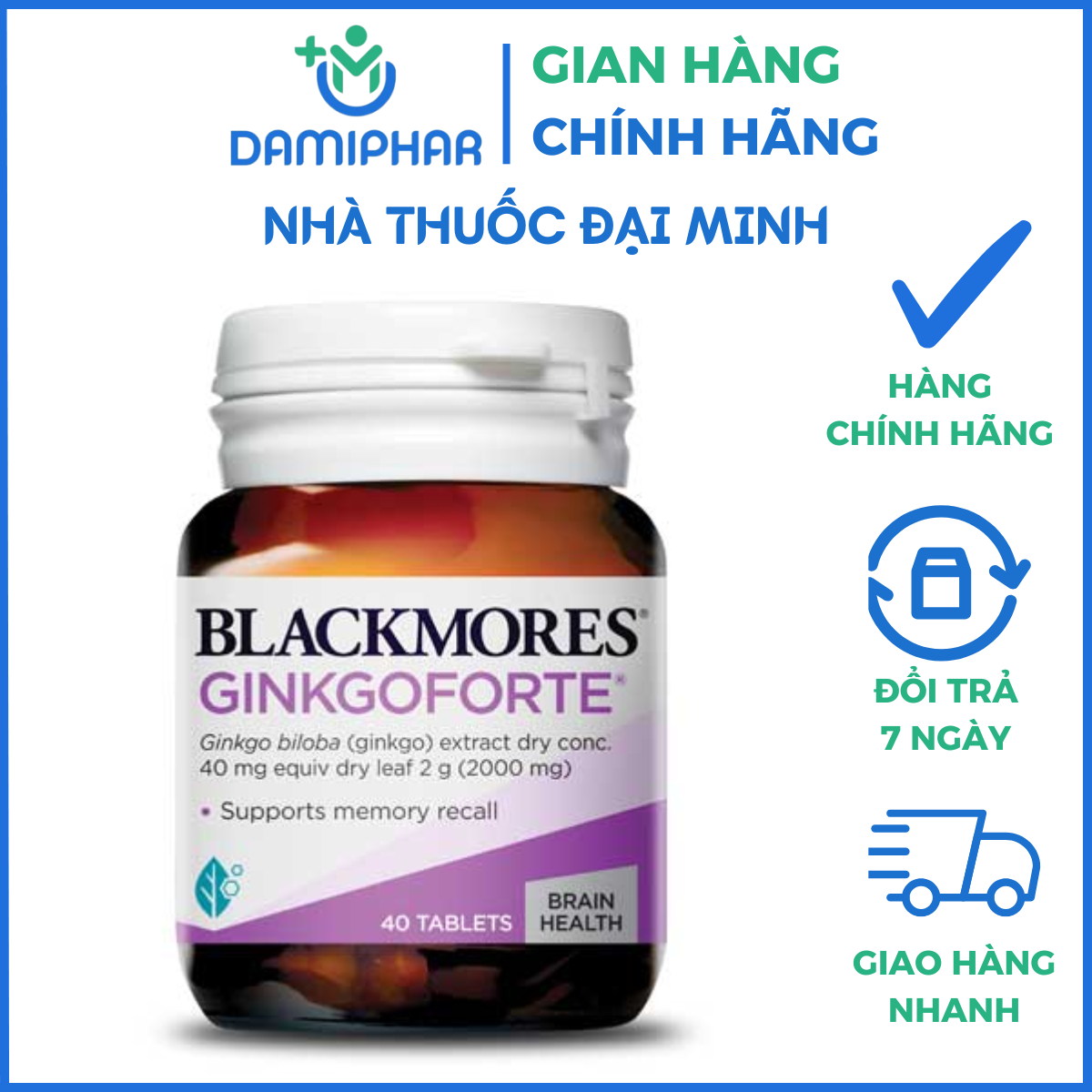 Viên uống Blackmores Ginkgoforte Hộp 40 viên - Giúp tăng tuần hoàn máu não, giảm tiền đình, hỗ trợ trí não, cải thiện trí nhớ - Ảnh 2