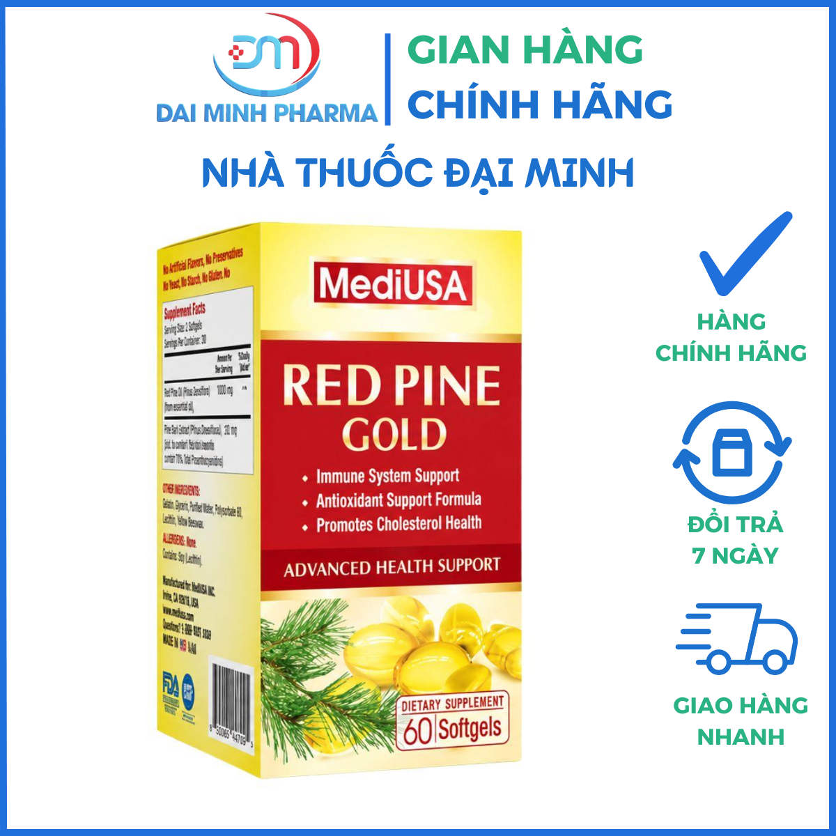 Viên Tinh Dầu Thông Đỏ MediUSA Red Pine Gold – Giảm Mỡ Máu, Bảo Vệ Tim Mạch & Tăng Đề Kháng - Ảnh 3
