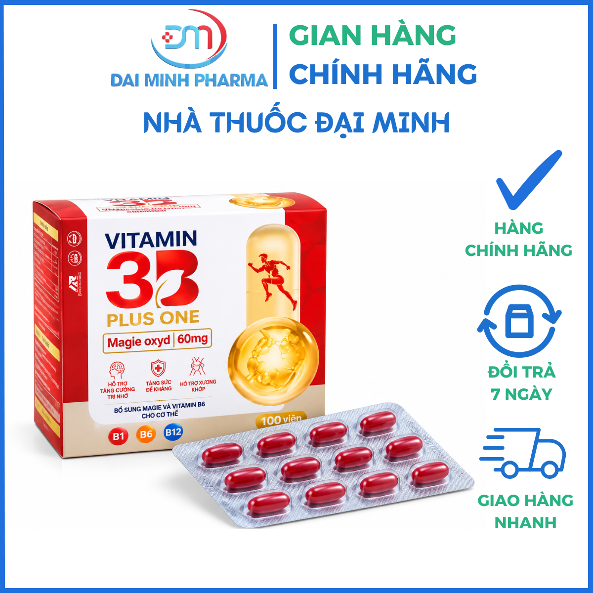 Vitamin 3B Plus One (Hộp 100 Viên) – Bổ Sung Magie, Vitamin Nhóm B Giúp Tăng Cường Trí Nhớ, Sức Đề Kháng