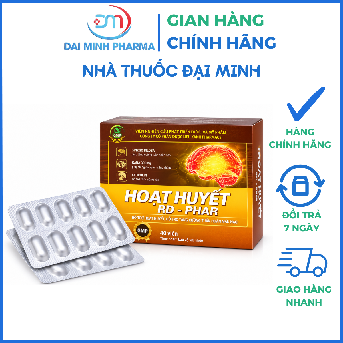 Hoạt Huyết RD-Phar (Hộp 40 Viên) – Giúp Tăng Tuần Hoàn Máu Não, Giảm Mất Ngủ & Đau Đầu - Ảnh 2