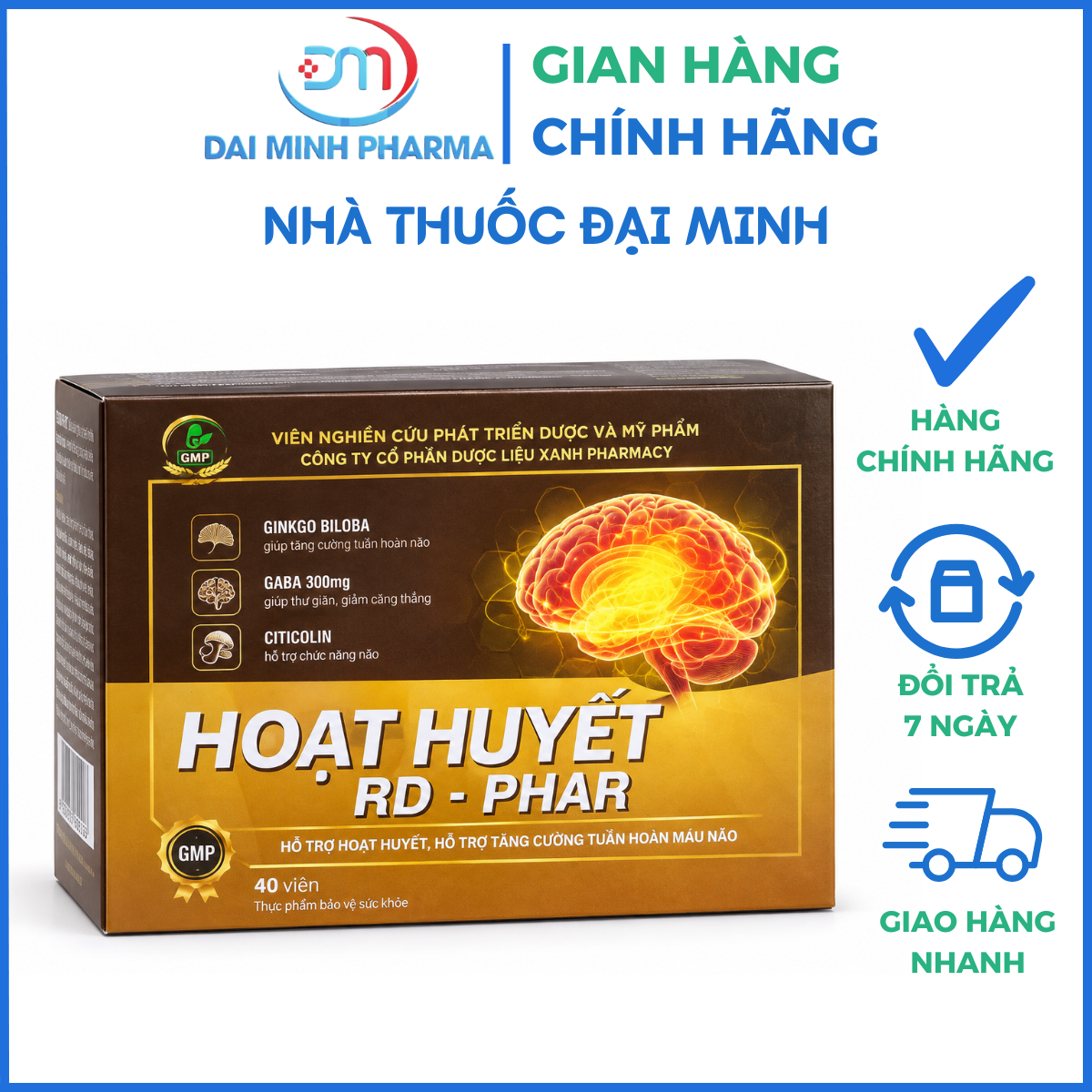 Hoạt Huyết RD-Phar (Hộp 40 Viên) – Giúp Tăng Tuần Hoàn Máu Não, Giảm Mất Ngủ & Đau Đầu