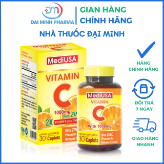 MediUSA Vitamin C 1000mg & Kẽm (30 Viên) – Tăng Cường Đề Kháng & Sáng Da
