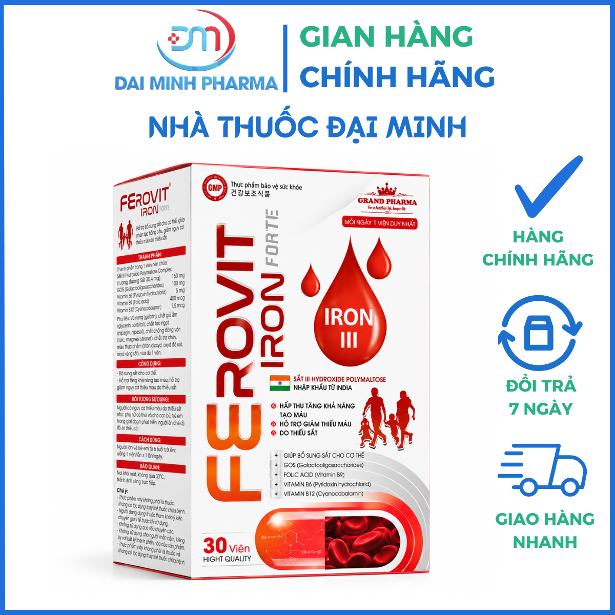 Sắt Hữu Cơ Ferovit Iron Forte Iron III (Hộp 30 Viên) – Bổ Sung Sắt Cho Bà Bầu, Phụ Nữ Cho Con Bú, Người Thiếu Máu - Ảnh 3