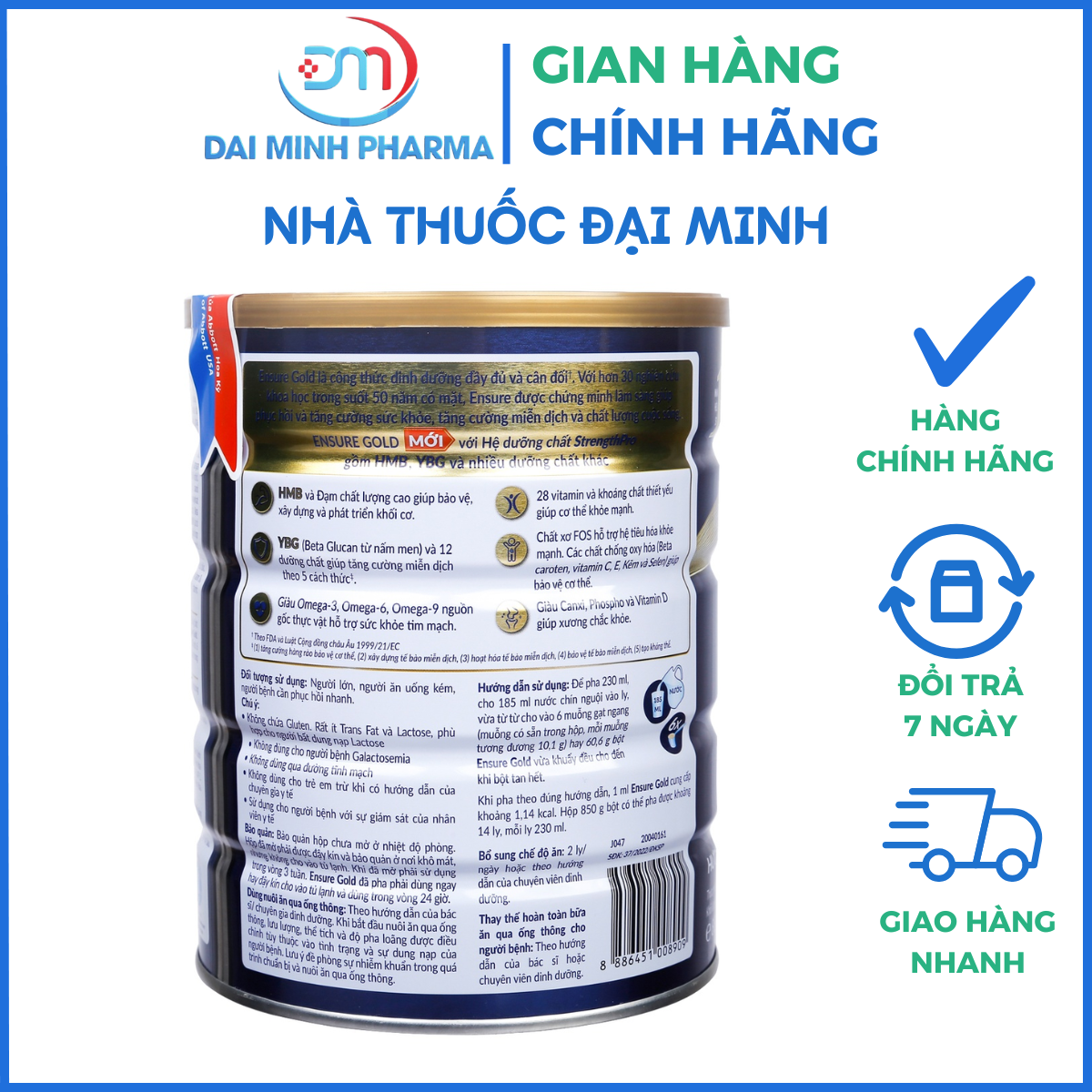 Sữa Bột Abbott Ensure Gold Hương Vani (850g - 800g) – Dinh Dưỡng Cân Đối, Tăng Cường Miễn Dịch, Phục Hồi Thể Trạng - Ảnh 3
