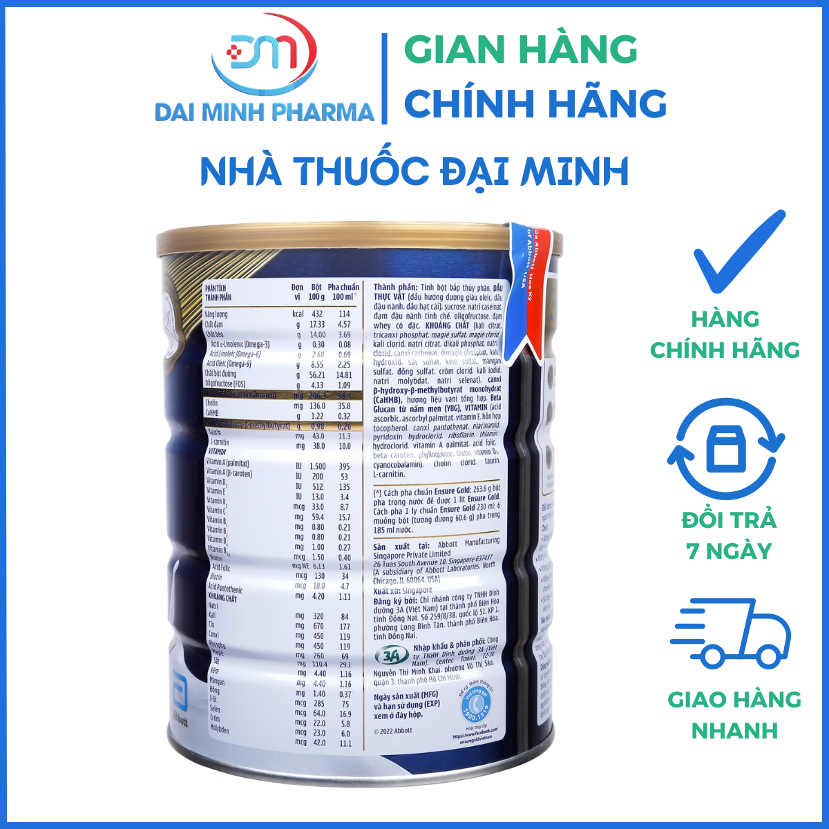 Sữa Bột Abbott Ensure Gold Hương Vani (850g - 800g) – Dinh Dưỡng Cân Đối, Tăng Cường Miễn Dịch, Phục Hồi Thể Trạng - Ảnh 2