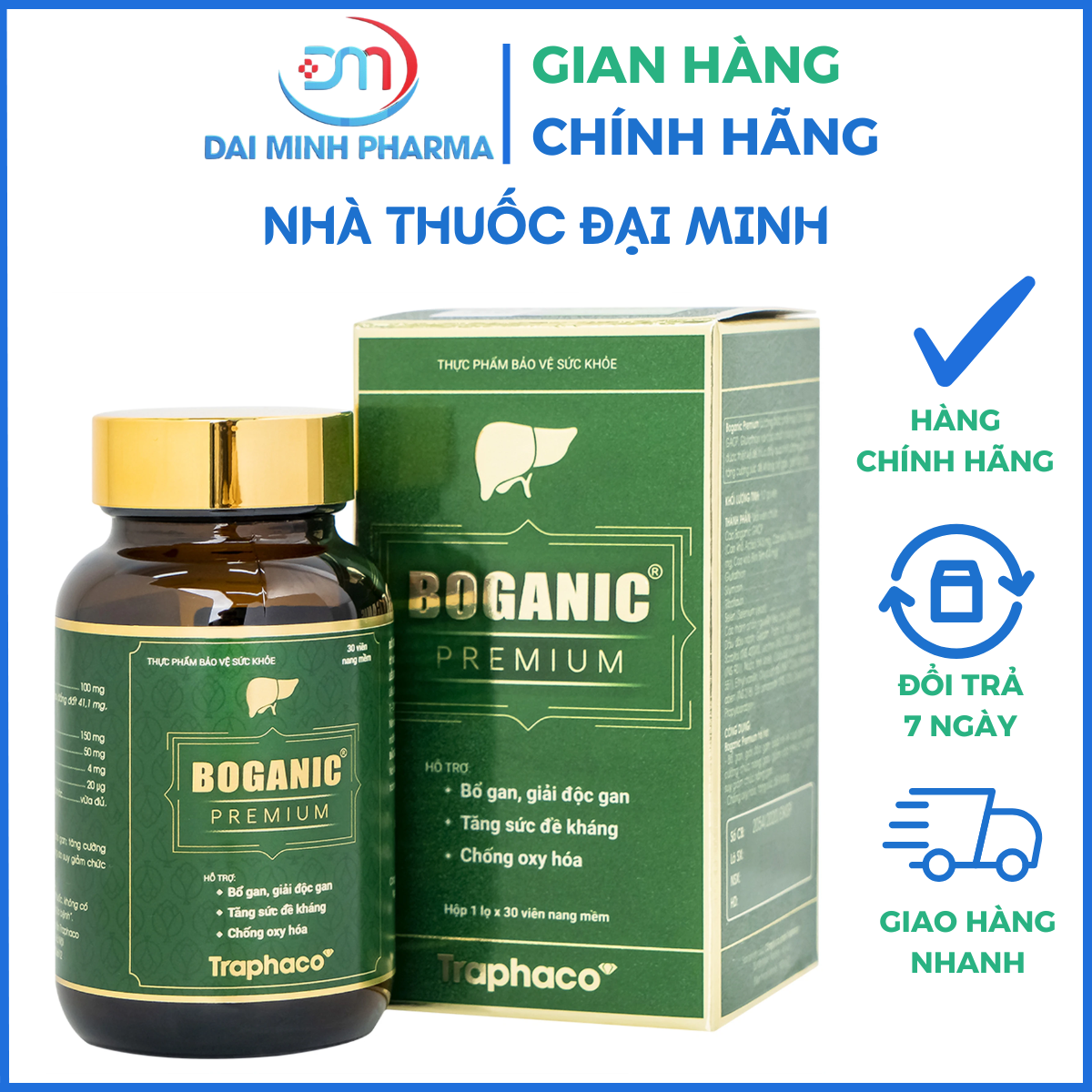 Viên Uống Bổ Gan Boganic Premium Traphaco (Hộp 30 Viên) – Giải Độc Gan, Hạ Men Gan, Chống Lão Hóa