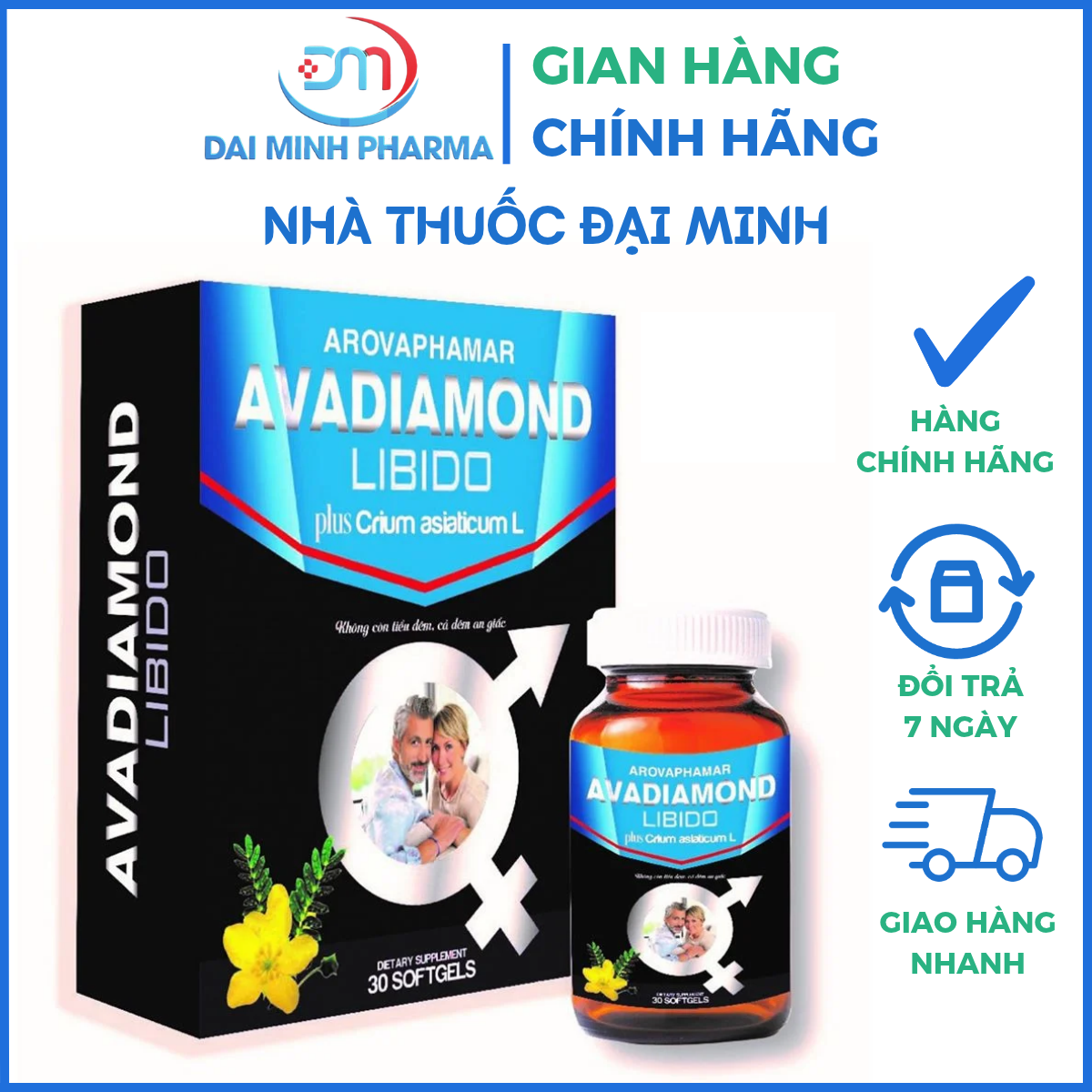 Viên Uống Tiểu Đêm AvaDiamond Libido (Lọ 30 Viên) – Bổ Thận, Giảm Tiểu Đêm, Tiểu Nhiều Lần, Đau Lưng Mỏi Gối