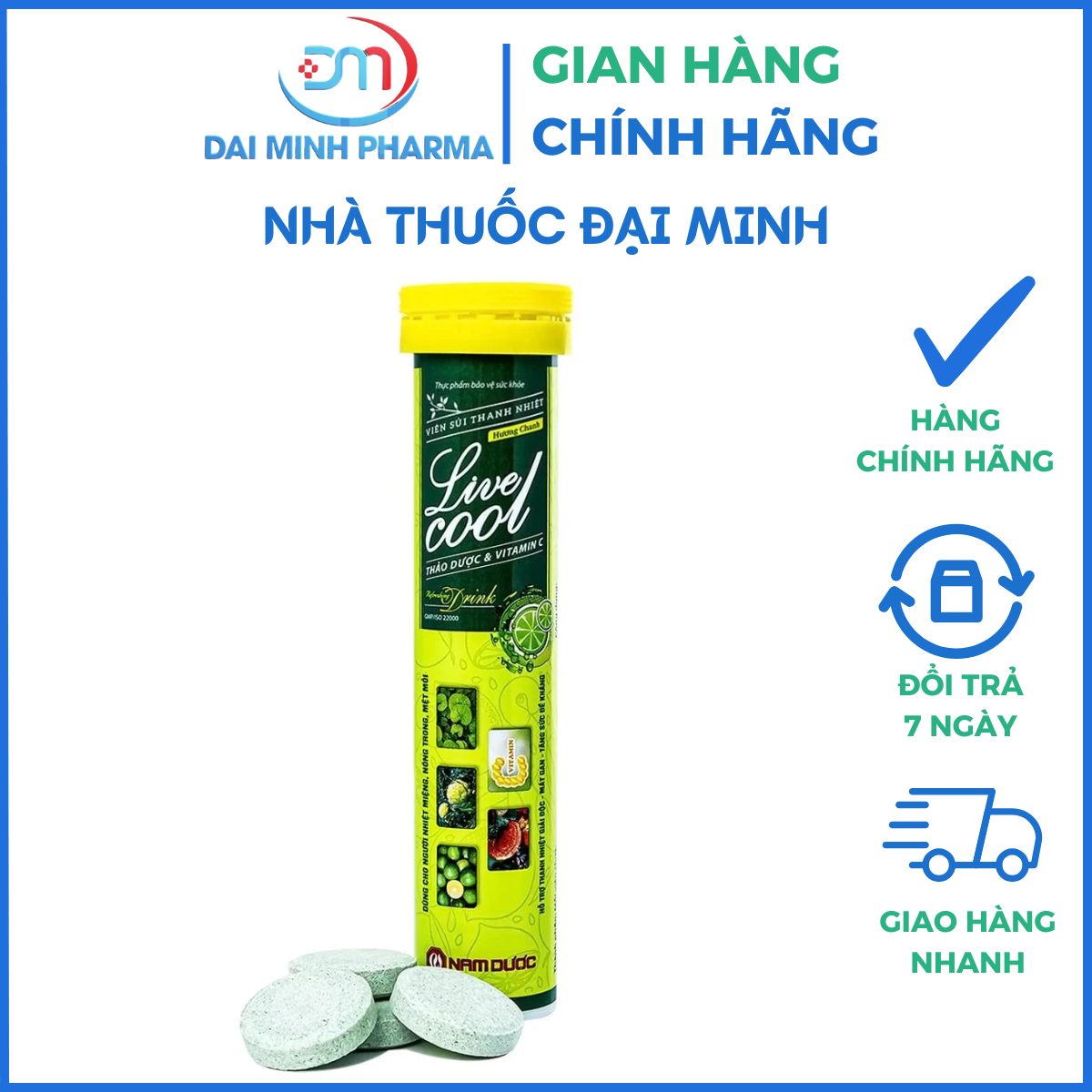 Viên Sủi Thanh Nhiệt Livecool Nam Dược Hương Chanh (Tuýp 16 Viên) – Mát Gan, Giải Độc, Tăng Đề Kháng