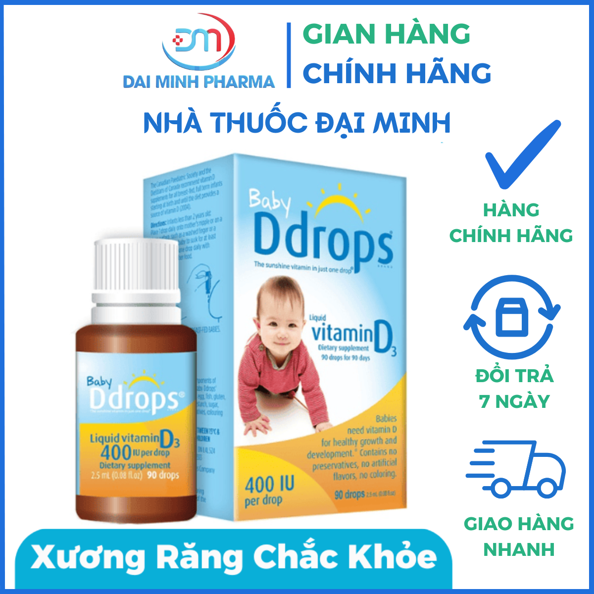 Vitamin D3 Ddrop Baby 400IU Lọ 2.5ml - Hỗ trợ xương răng chắc khỏe, tăng đề kháng trẻ 0+
