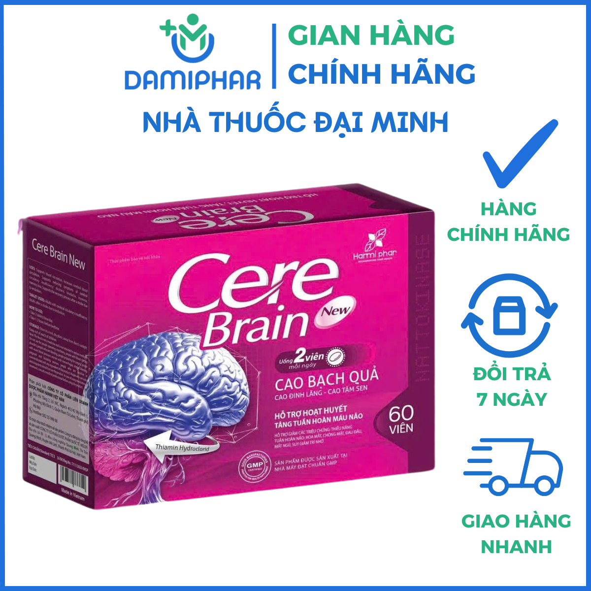 Cere Brain New Hộp 60 Viên - Hỗ trợ hoạt huyết, tăng tuần hoàn máu não. Hỗ trợ giảm các triệu chứng: Thiếu năng tuần hoàn não, hoa mắt, chóng mặt, đau đầu, mất ngủ, suy giảm trí nhớ - Ảnh 3