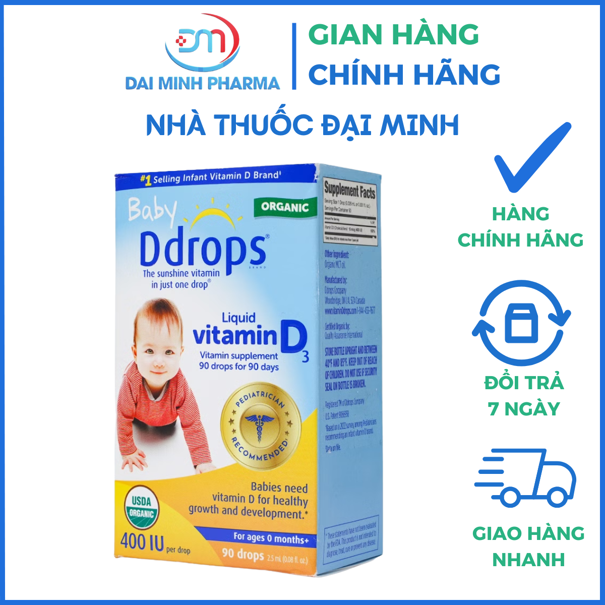 Vitamin D3 Ddrop Baby 400IU Lọ 2.5ml - Hỗ trợ xương răng chắc khỏe, tăng đề kháng trẻ 0+ - Ảnh 3