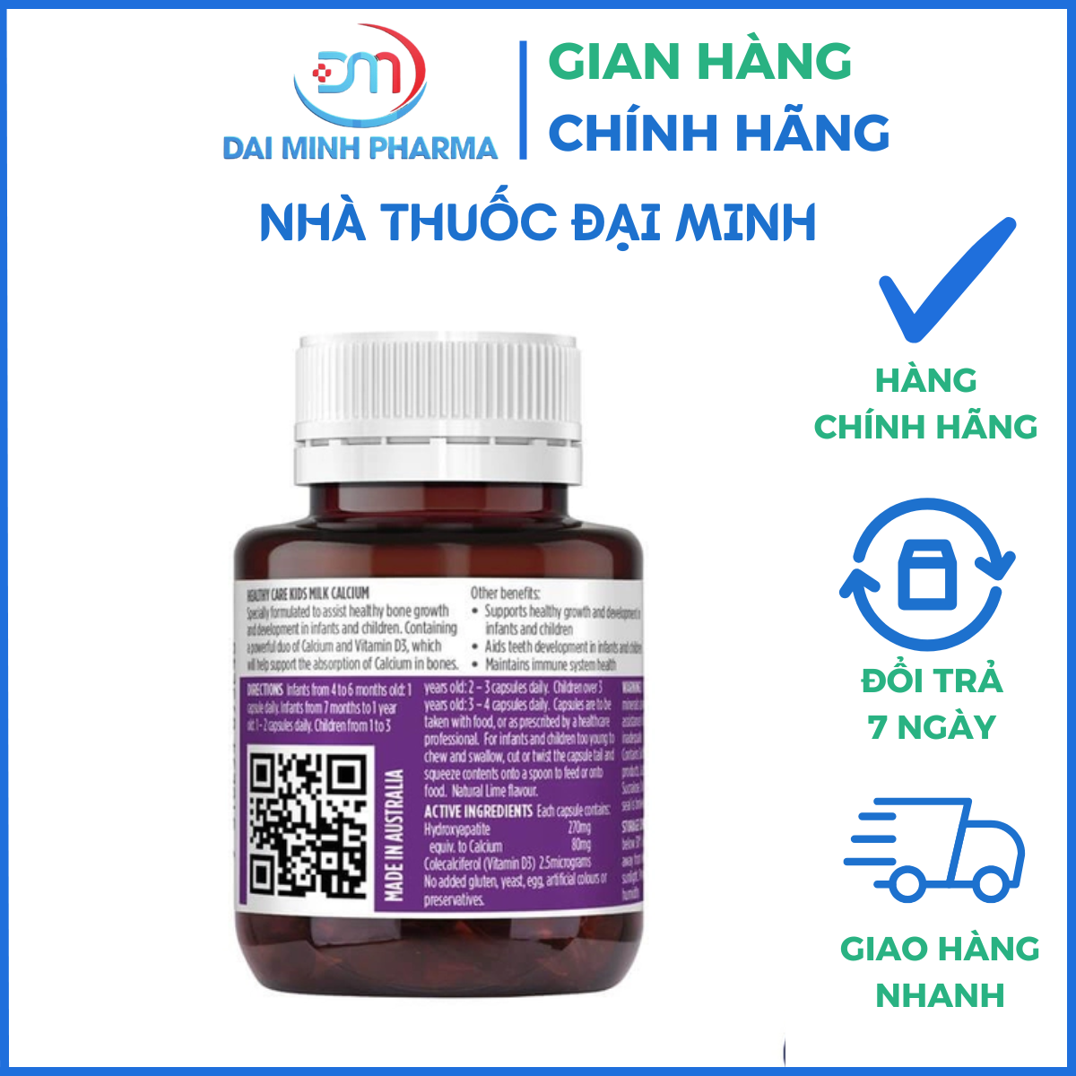 Viên Canxi sữa cho bé Healthy Care Milk Calcium 60 viên của Úc - Ảnh 4