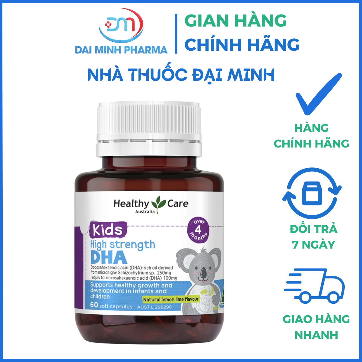 Healthy Care Kids High Strength DHA Lọ 60 Viên - Giúp bổ sung axit béo (DHA) cho cơ thể, hỗ trợ tăng cường sức đề kháng, tốt cho não bộ và mắt
