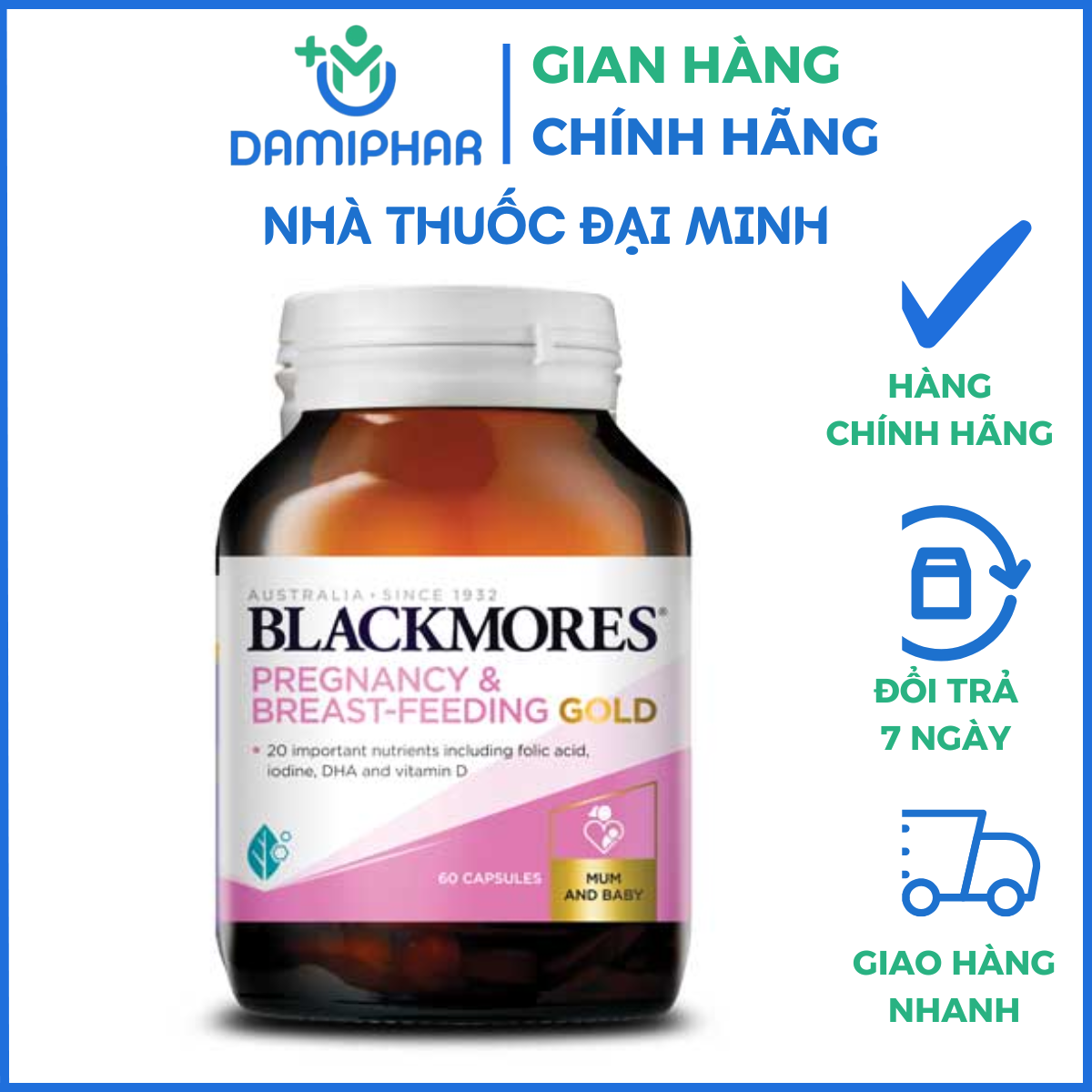 Bổ Bầu Blackmores Pregnancy and Breast-Feeding Gold Hộp 60 Viên - Ảnh 2