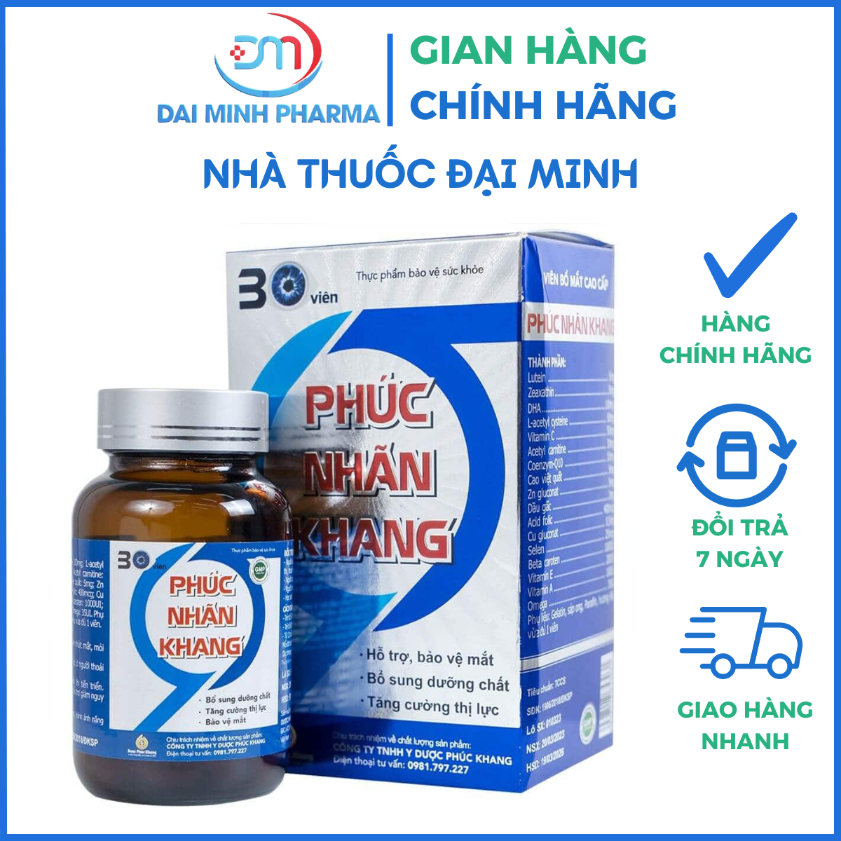 Phúc Nhãn Khang (30 Viên) – Tăng Cường Thị Lực, Hạn Chế Cận Thị & Ngăn Ngừa Lão Hóa Mắt