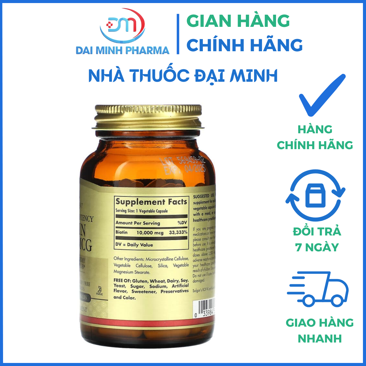 Super Potency Biotin 5000mcg SOLGAR Lọ 50 Viên - Hỗ trợ da, móng và tóc khỏe mạnh - Ảnh 4