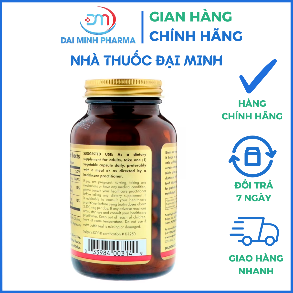 Super Potency Biotin 5000mcg SOLGAR Lọ 50 Viên - Hỗ trợ da, móng và tóc khỏe mạnh - Ảnh 3