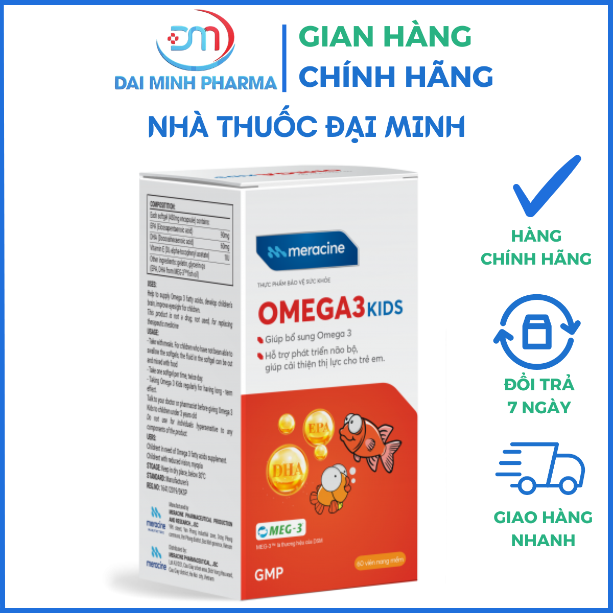 Omega 3 Kids Meracine (Lọ 60 Viên) – Dầu Cá Cao Cấp MEG-3™ Phát Triển Trí Não & Cải Thiện Thị Lực Cho Trẻ - Ảnh 3