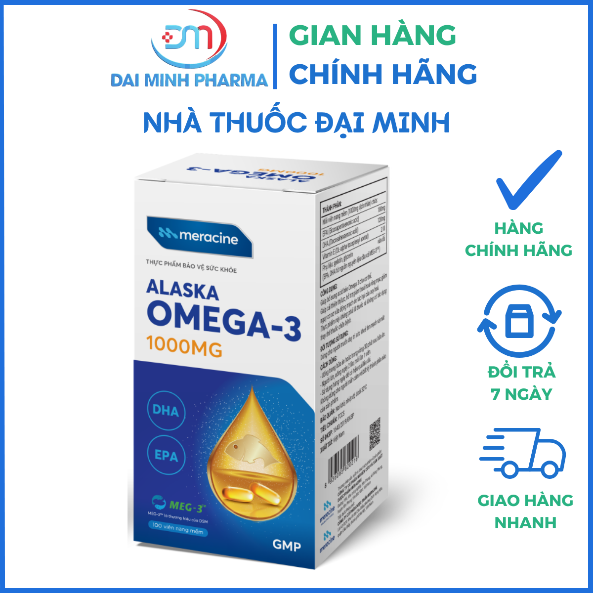 Alaska Omega-3 1000mg Meracine (Lọ 100 Viên) – Dầu Cá MEG-3™ Cải Thiện Thị Lực & Bảo Vệ Tim Mạch - Ảnh 3