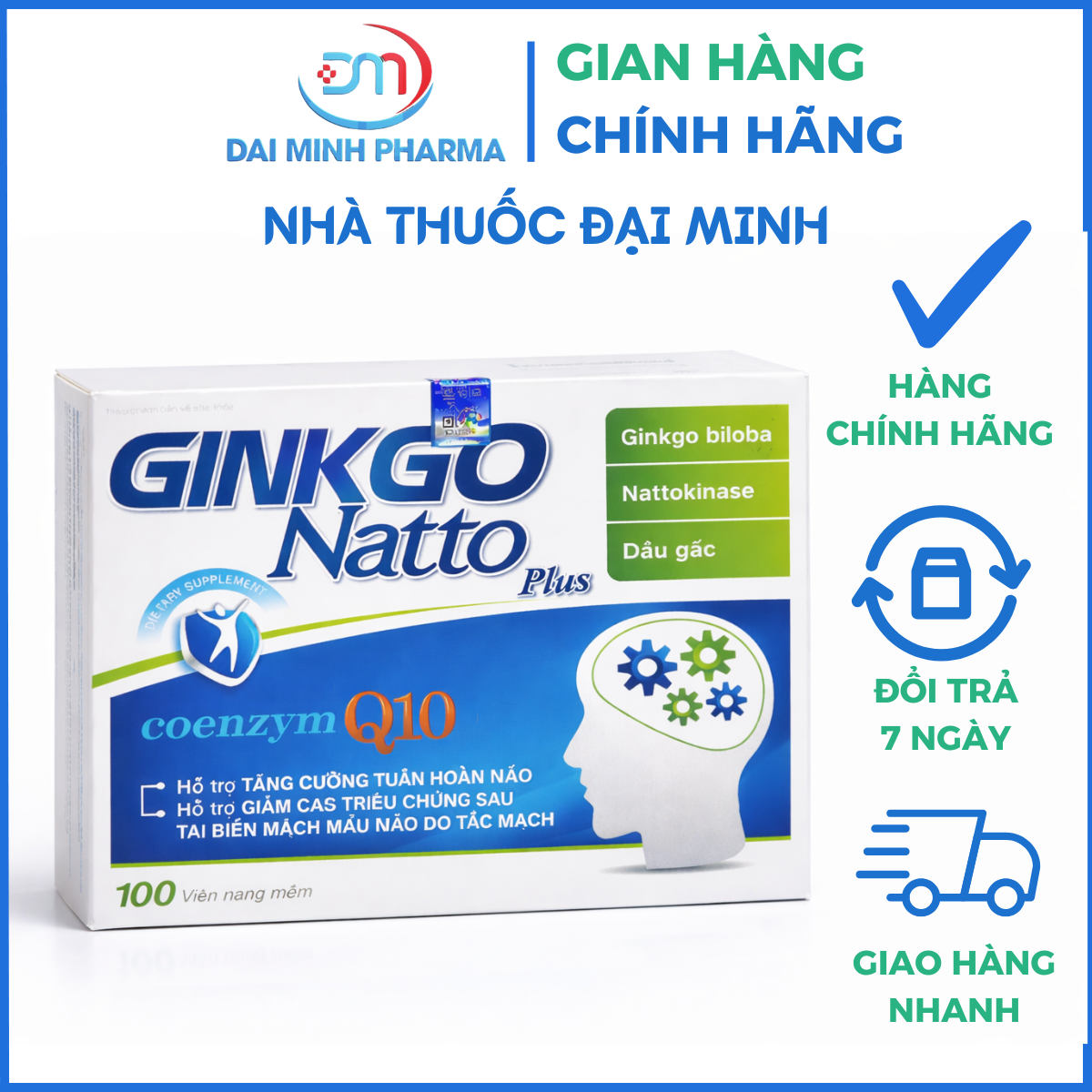 Ginkgo Natto Plus Coenzym Q10 Hộp 100 Viên – Hỗ Trợ Tuần Hoàn Não, Giảm Hoa Mắt Chóng Mặt