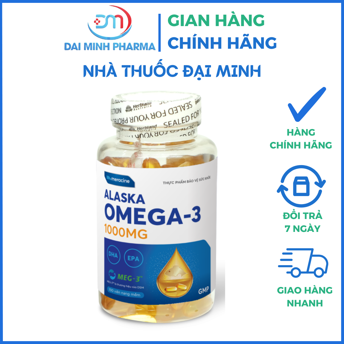 Alaska Omega-3 1000mg Meracine (Lọ 100 Viên) – Dầu Cá MEG-3™ Cải Thiện Thị Lực & Bảo Vệ Tim Mạch - Ảnh 2