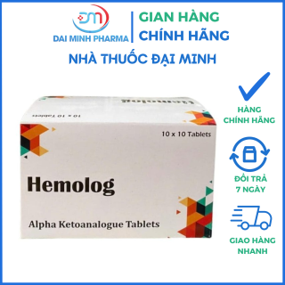 Hemolog Alpha Ketoanalogue (Hộp 100 Viên) – Đạm Thận Tốt Cho Người Suy Thận Mạn, Hỗ Trợ Điều Trị Suy Thận Mạn