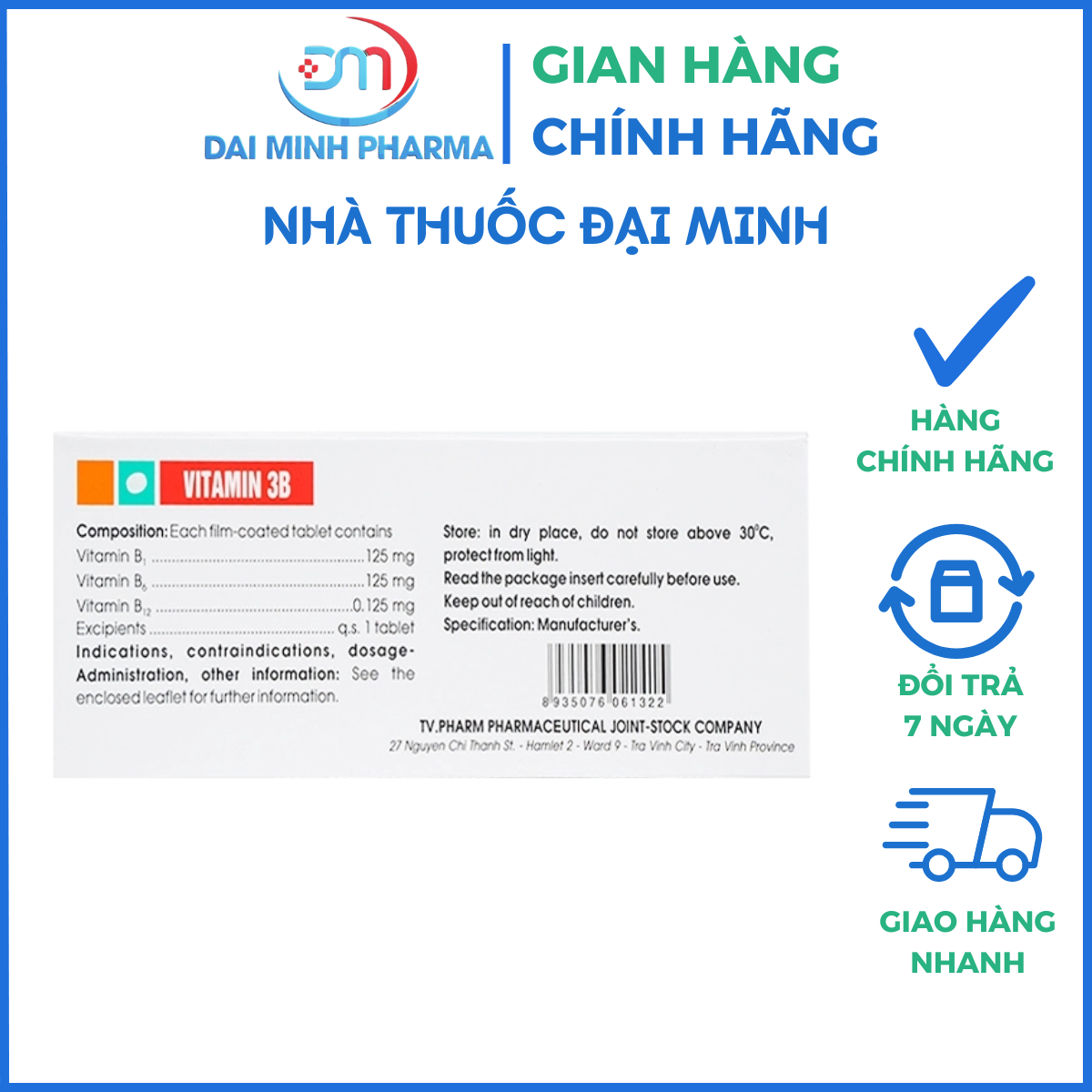 Vitamin 3B TV.Pharm (Hộp 10 Vỉ x 10 Viên) – Dự Phòng & Điều Trị Đau Dây Thần Kinh, Tê Đầu Chi, Suy Nhược - Ảnh 3