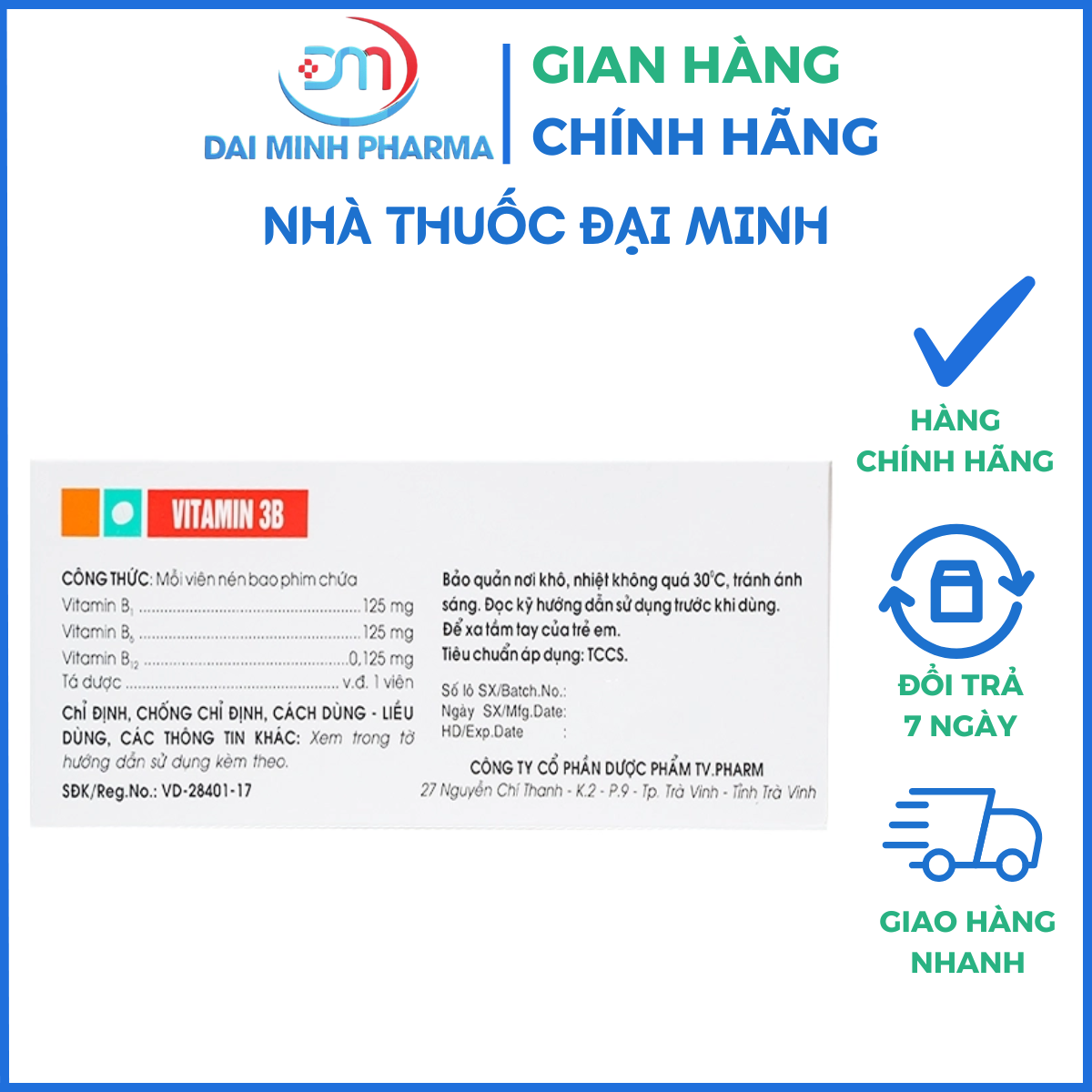 Vitamin 3B TV.Pharm (Hộp 10 Vỉ x 10 Viên) – Dự Phòng & Điều Trị Đau Dây Thần Kinh, Tê Đầu Chi, Suy Nhược - Ảnh 2