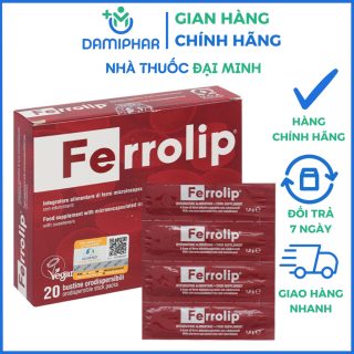 Sắt Sinh Học Ferrolip Italia (Hộp 20 Gói) – Bổ Sung Sắt Liposome Cho Bà Bầu, Không Tanh, Không Táo Bón