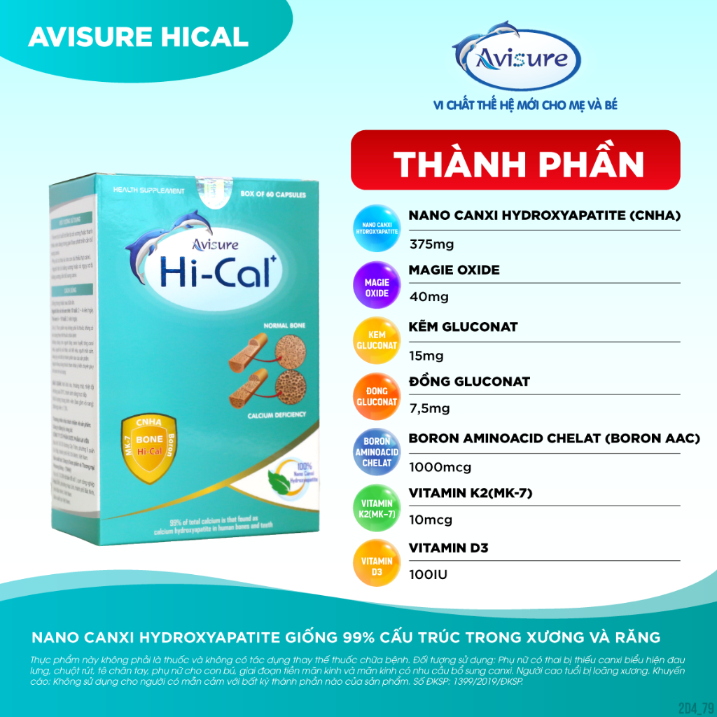 Canxi Hữu Cơ Avisure Hi-Cal (Hộp 60 Viên) – Bổ Sung Nano Canxi Hydroxyapatite, Vitamin D3 & K2 MK7 Cho Mẹ Bầu, Trẻ Em, Người Loãng Xương - Ảnh 3
